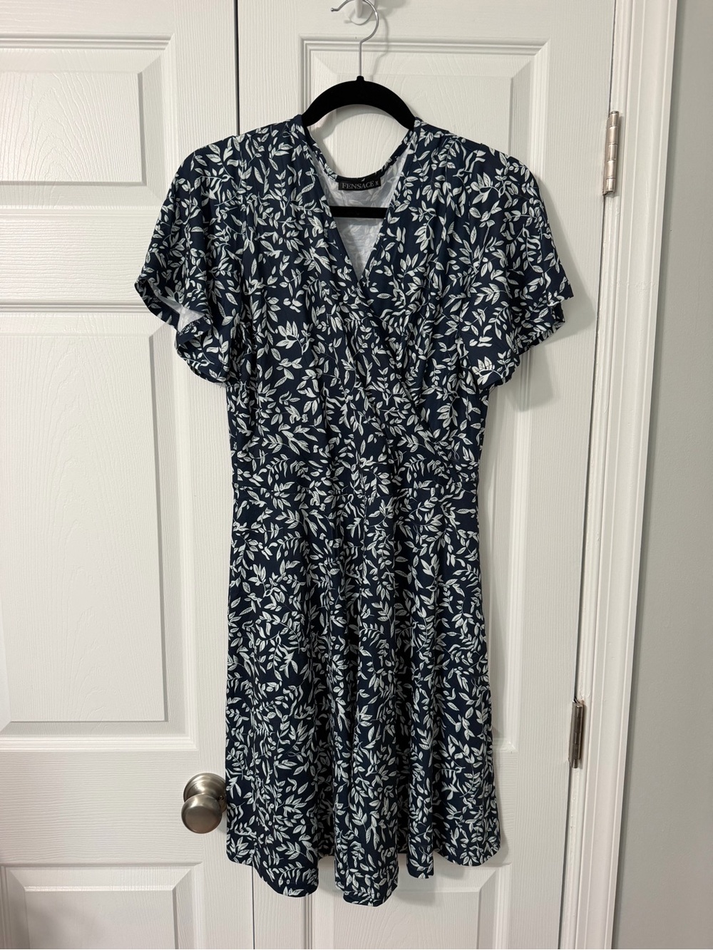 Navy Floral V-Neck Fit & Flare Dress